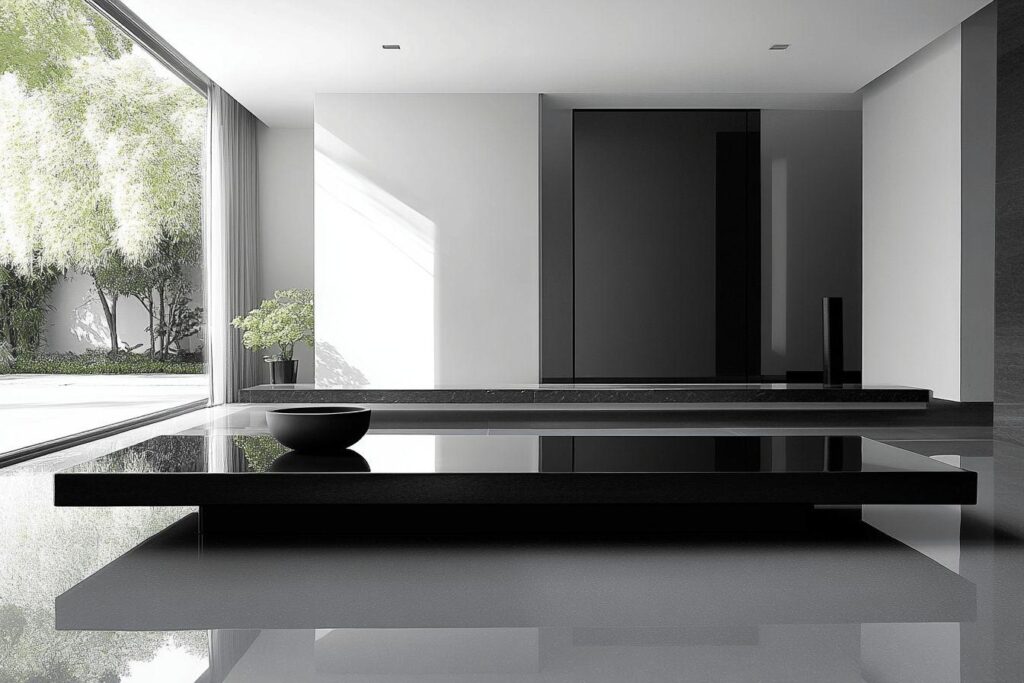 Meuble TV dans un intérieur noir et blanc : conseils de décoration