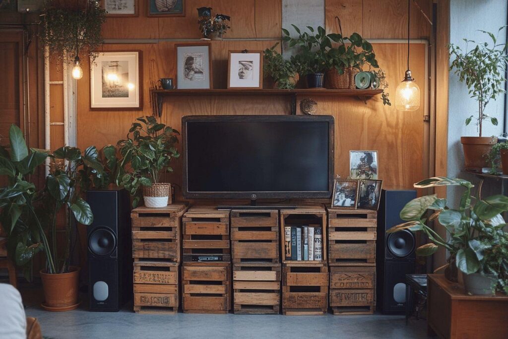 Construire un meuble TV bas avec des caisses en bois
