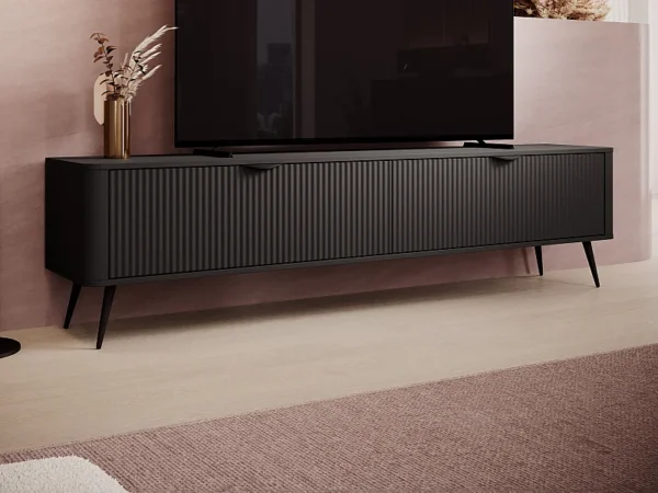 Meuble TV avec 2 portes en MDF – Noir – ELONARIA