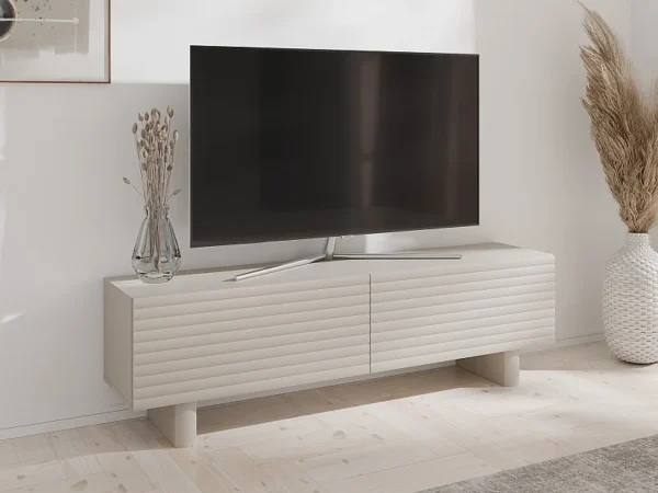 Meuble TV avec 2 portes en MDF – 150 cm – Beige – LUDIMA