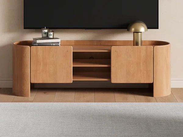 Meuble TV avec 2 portes et 2 niches en bois de manguier – Naturel – ISLARA