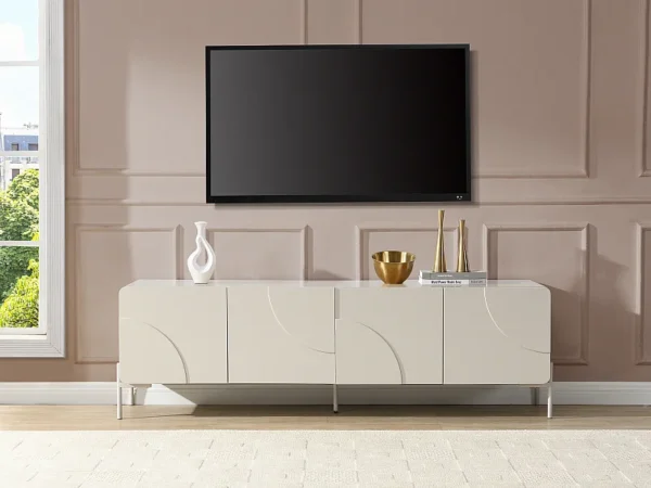Meuble TV avec 4 portes en MDF – Beige – ZELINARO