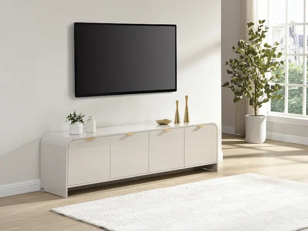 Meuble TV avec 4 portes – Beige et doré – ORALINO