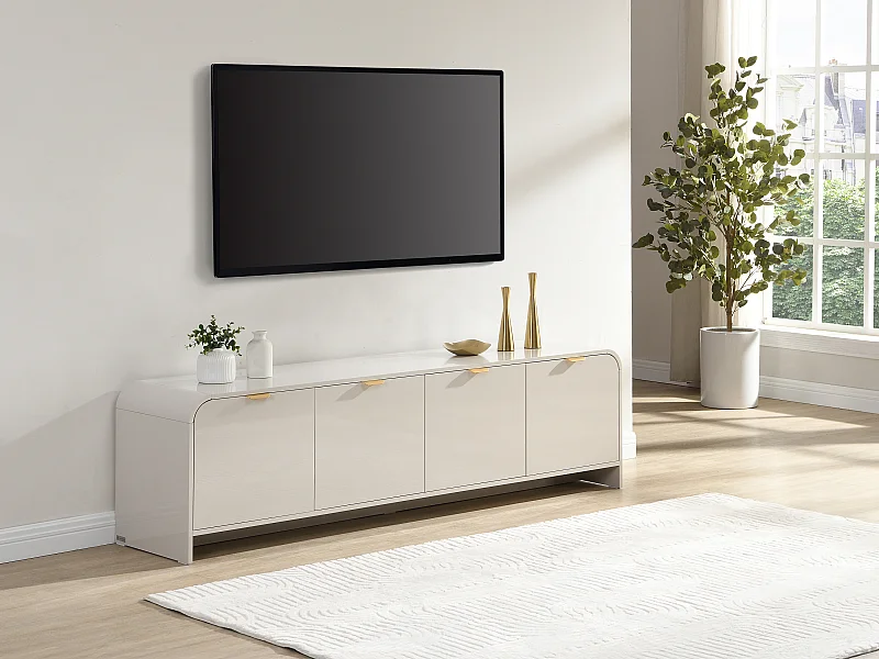 Meuble TV avec 4 portes – Beige et doré – ORALINO