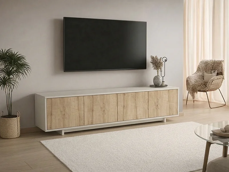 Meuble TV avec 4 portes – Naturel clair et Beige – ZEFYNA